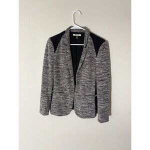 DKNY Black Tweed Blazer Jacket Womens Size S Patchwork Shoulder Detail